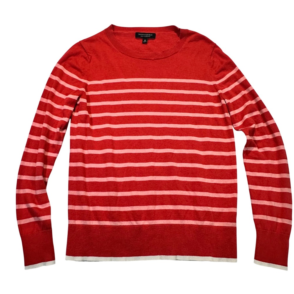 Banana Republic Striped Sweater Womens M Red Silk Cashmere Preppy Classic